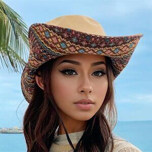 Rodeo Boho Embroider Wide Brim Fisher Hicking Travel 2Way Sunhat